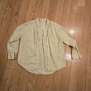 Faherty Women's Laguna Linen Relaxed Shirt Golden Kiwi Lucy Stripe M